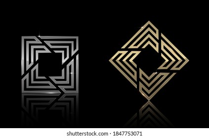Forma Gold y Silver Square, Exclusivo, Premium, Lujo, Diseño Creativo, Vector e Ilustración.
