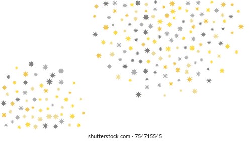 gold and silver star background, sparkles isolated on white. christmas stars lights confetti falling. magic shining Flying confetti glitter, cosmic backdrop, vector border. 