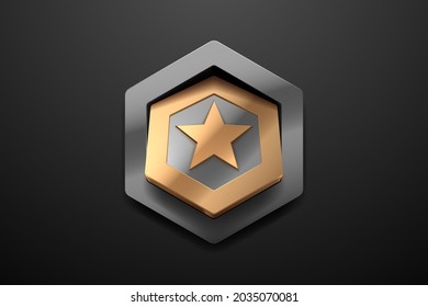 Gold And Silver Star Badge On Black Background