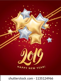 Gold silver star Happy New Year