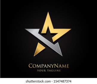 Gold And Silver Star Logo Designs Vector Template with Black Background