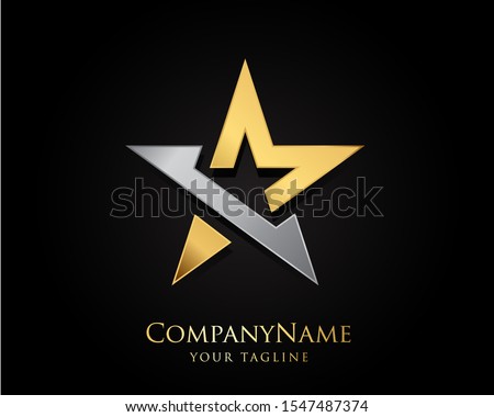 Gold And Silver Star Logo Designs Vector Template with Black Background