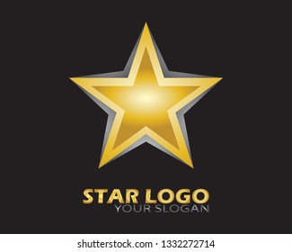 Gold and Silver Star Logo Vector in Elegant Style with Black Background - Vector