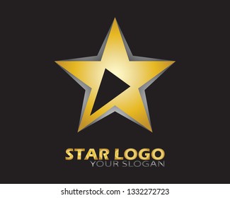 Gold and Silver Star Logo Vector in Elegant Style with Black Background - Vector