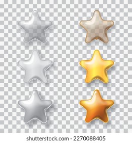 Gold and Silver Star Shape Balloon set Vector Illustration