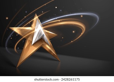 Gold and silver star shape with light effect