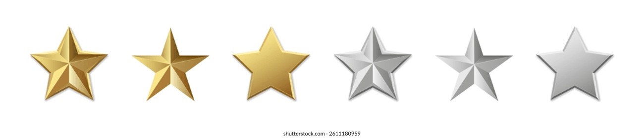 Gold and Silver Star Shiny Illustration Set