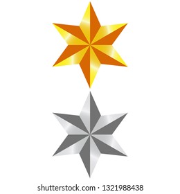 Gold and Silver star vector design. 3d Star icon vector.