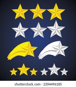 gold and silver stars in different styles for decoration