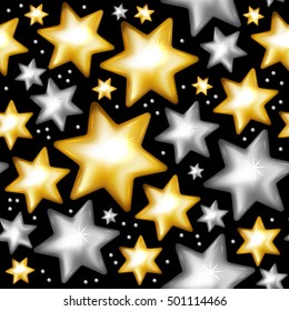 Gold and silver stars seamless pattern. Christmas seamless pattern. Vector illustration.