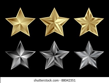 Gold and silver stars in the vector