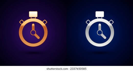 Gold and silver Stopwatch icon isolated on black background. Time timer sign. Chronometer sign.  Vector