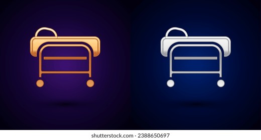 Gold and silver Stretcher icon isolated on black background. Patient hospital medical stretcher.  Vector