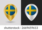 Gold and Silver Sweden Flag Map Pin Icon