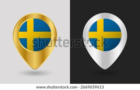 Gold and Silver Sweden Flag Map Pin Icon