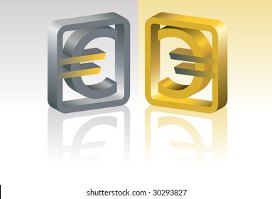 Gold and silver symbol of euro. A vector. Without mesh.