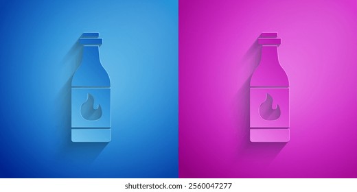 Gold and silver Tabasco sauce icon isolated on black background. Chili cayenne spicy pepper sauce. Long shadow style. Vector