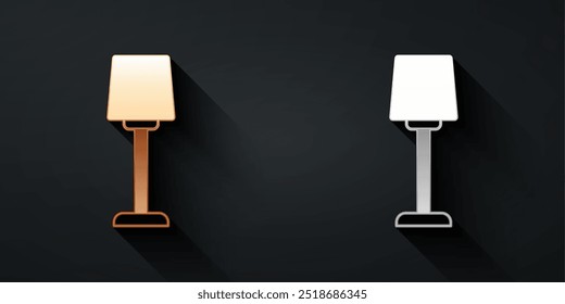 Gold and silver Table lamp icon isolated on black background. Long shadow style. Vector