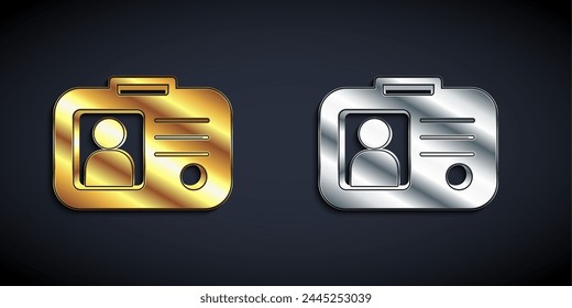 Gold and silver Taxi driver license icon isolated on black background. Long shadow style. Vector