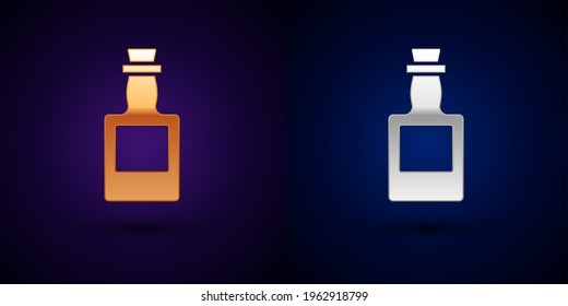 Gold and silver Tequila bottle icon isolated on black background. Mexican alcohol drink.  Vector