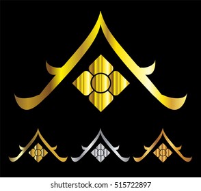 Gold silver Thai roof icon, logo symbol abstract design, Thai art decoration element. Vector illustration