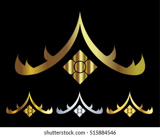 Gold silver Thai roof icon, logo symbol abstract design, Thai art decoration element. Vector illustration