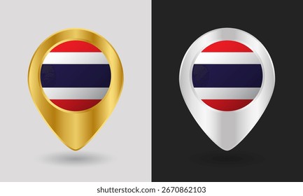 Ouro e Prata Tailândia Bandeira Mapa Ícone Pin