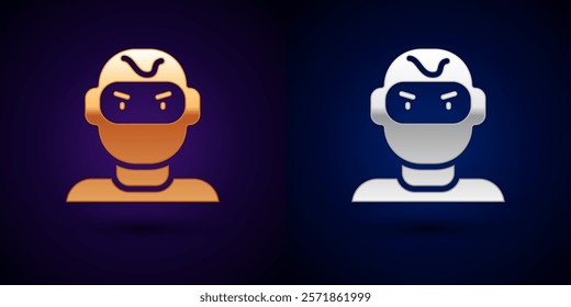 Gold and silver Thief mask icon isolated on black background. Bandit mask, criminal man.  Vector