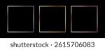 Gold and silver thin frame set. Shiny metal foil border collection. Golden glowing geometric boarder bundle in art deco style. Linear rectangular element pack for photo, cadre, card, emblem. Vector 