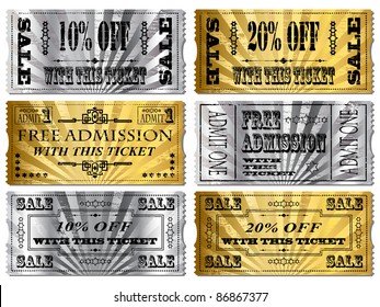 Gold and Silver tickets. Money Off and Free Admittance