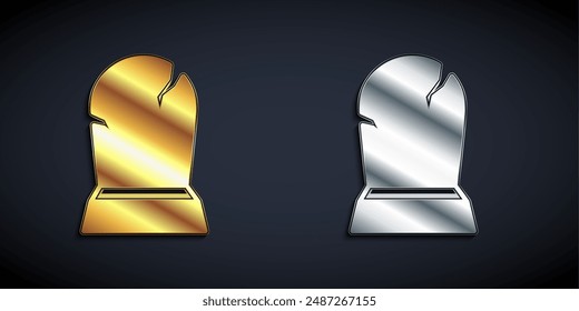 Gold and silver Tombstone with RIP written on it icon isolated on black background. Grave icon. Happy Halloween party. Long shadow style. Vector