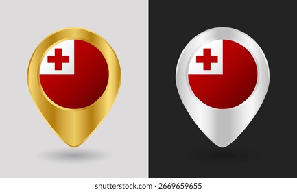 Icono de Pin de Mapa de Bandera de Tonga de Oro y Plata