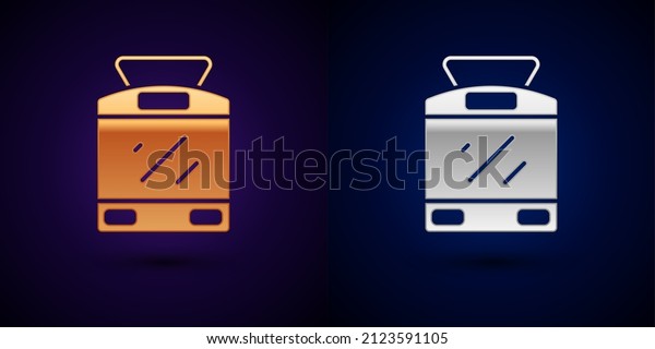 Gold and silver\
Tram and railway icon isolated on black background. Public\
transportation symbol. \
Vector
