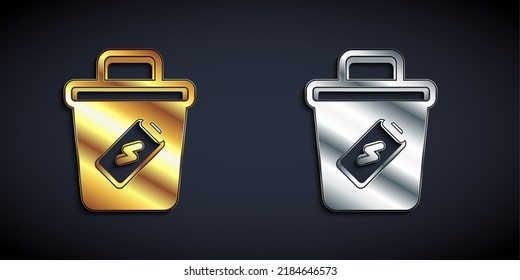 Gold- und Silberschrott können Symbol einzeln auf schwarzem Hintergrund sein. Mülleimer-Schild. Korbsymbol wiederverwenden. Büroschrottsymbol. Lange Schattenstil. Vektorgrafik