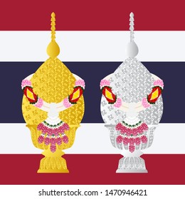 Gold And Silver Tray With Pedestal and Flower garland for Thailand-EPS10