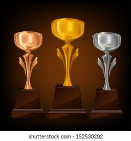 gold and silver trophy cup golden winner victory award vector illustration 