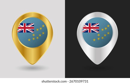Gold and Silver Tuvalu Flag Map Pin Icon