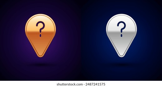 Icono de punto de ruta desconocido aislado sobre fondo negro. Navegación, puntero, ubicación, mapa, gps, dirección, concepto de búsqueda.  Vector