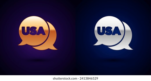 Gold and silver USA Independence day icon isolated on black background. 4th of July. United States of America country.  Vector