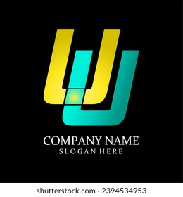 Gold and silver uu letter luxury logo design on simple black background