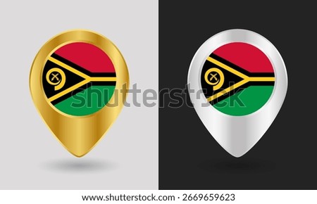 Gold and Silver Vanuatu Flag Map Pin Icon