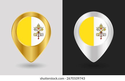 Gold and Silver Vatican Flag Map Pin Icon