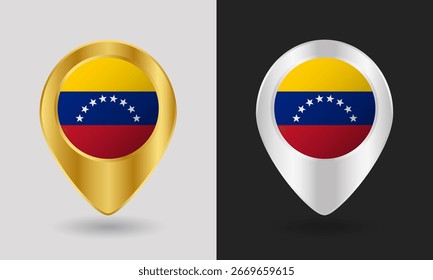Icono de Pin de Mapa de Bandera de Oro y Plata de Venezuela