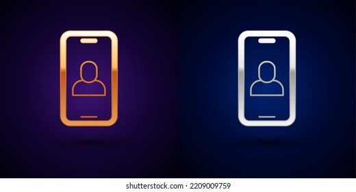 Gold And Silver Video Chat Conference Icon Isolated On Black Background. Online Meeting Work Form Home. Remote Project Management.  Vector