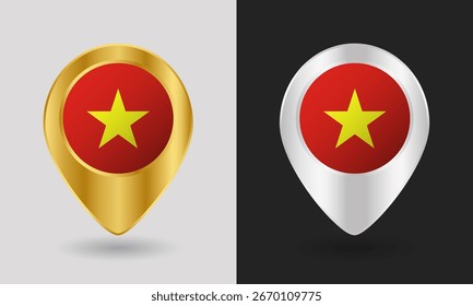 Ouro e Prata Vietnam Bandeira Mapa Ícone Pin