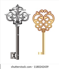 gold and silver vintage key vector 