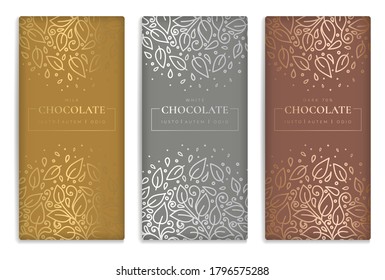 Gold and silver vintage set of chocolate bar packaging design. Vector luxury template with ornament elements. Can be used for background and wallpaper. Great for food and drink package types.