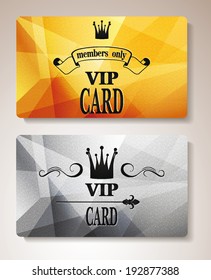 Gold and silver vip cards with abstract background