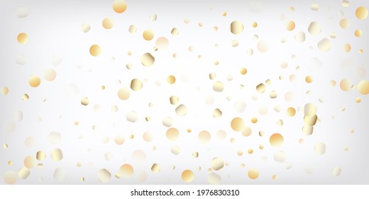 Gold, Silver VIP Falling Bokeh Confetti. Luxury Elegant New Year Christmas Celebration Vector Background. Rich Gold, Silver Lights, Sparkles, Gradient Tinsel Confetti. Sparkling Winter Frame.