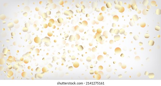 Gold, Silver VIP Falling Bokeh Confetti. Sparkling Winter Frame. Rich Gold, Silver Lights, Sparkles, Gradient Tinsel Confetti. Elegant Premium New Year Christmas Celebration Vector Background.